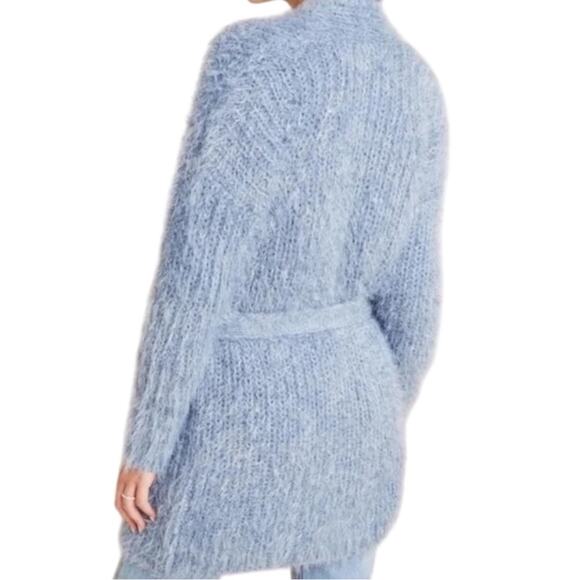 Anthropologie NWT 160.00 Larkin Shimmer Fuzzy Cardigan Slate Blue Small - Picture 7 of 10